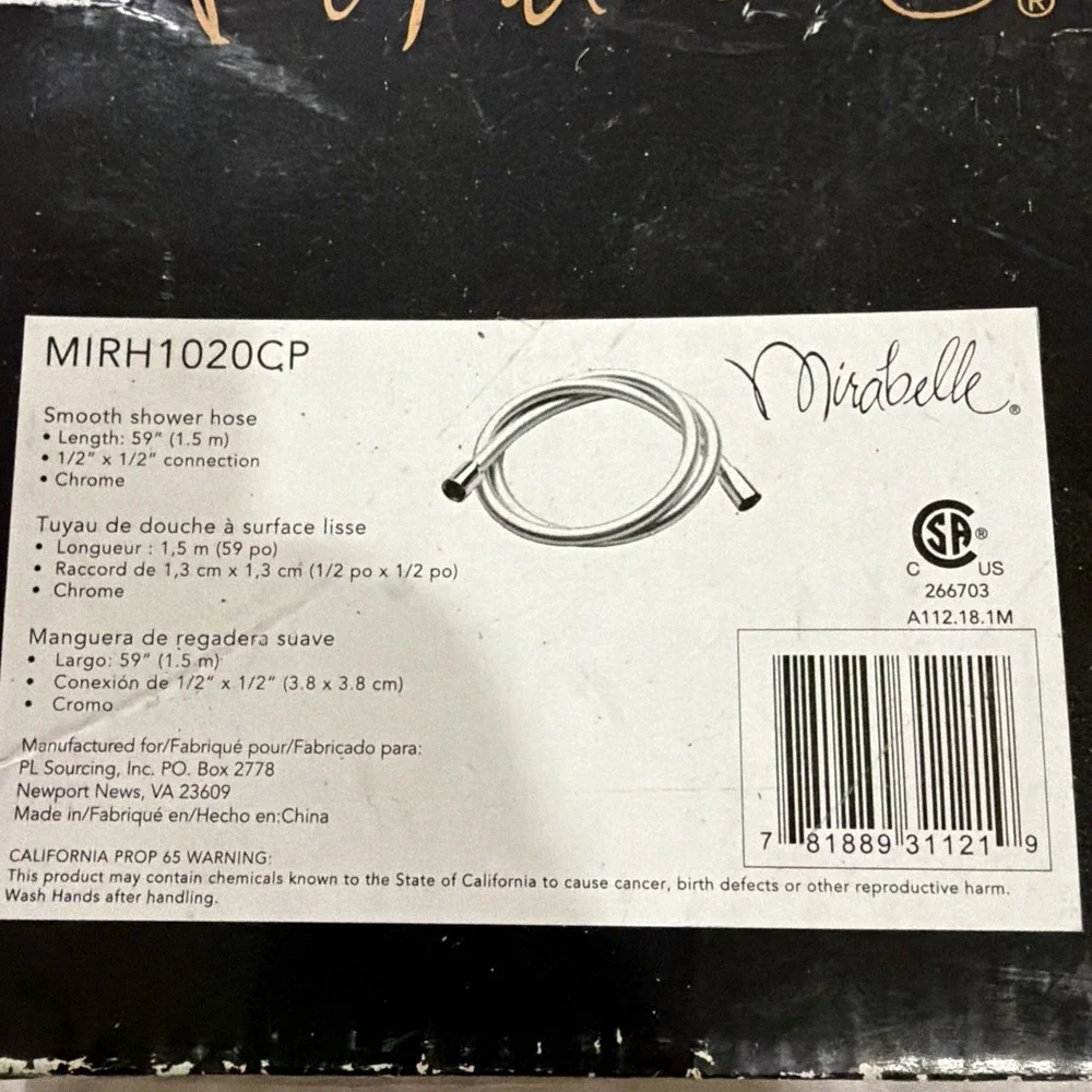 Mitrabelle MIRH1020CP Smooth Hand‎ Shower Hose Polished Chrome